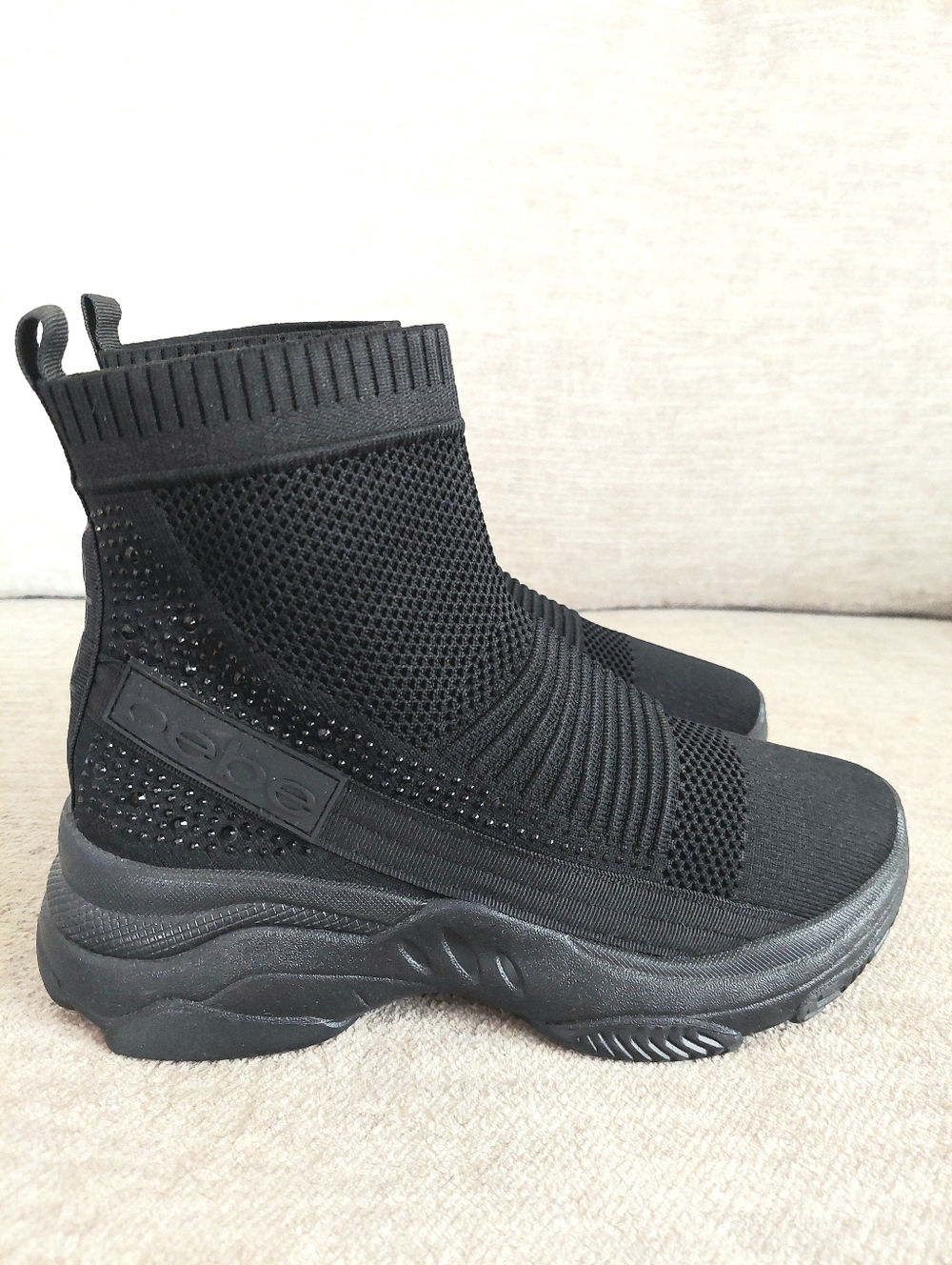 bebe Aspen Knit Embellished High-top Sock Sneaker Size 8